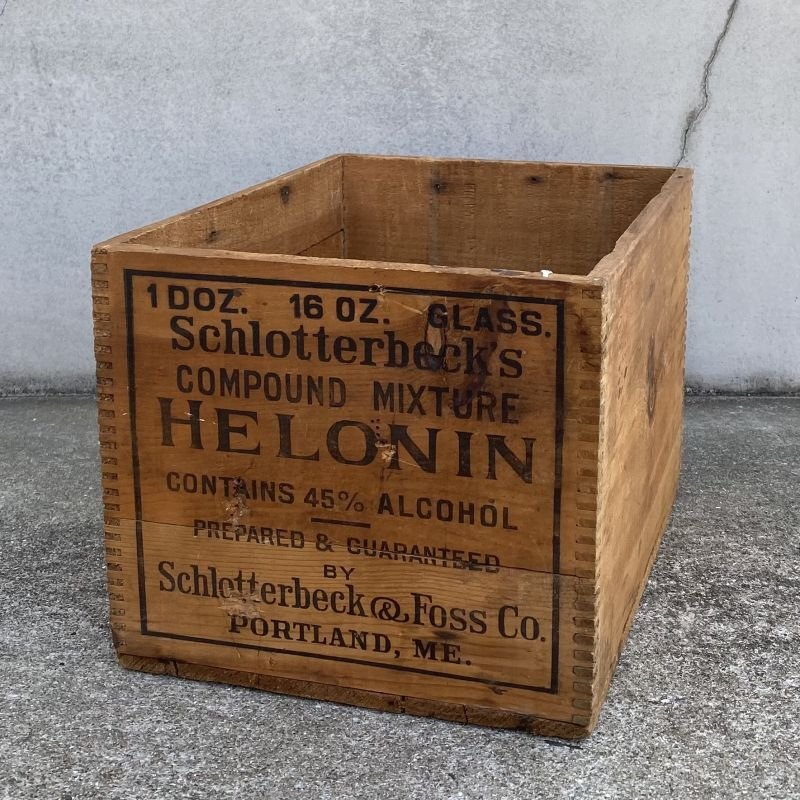 画像1: VINTAGE ANTIQUE WOOD CRATE WOODEN BOX HELONIN ヴィンテージ アンティーク ウッドボックス 木箱 / インダストリアル コレクタブル 収納 ケース ガレージ ガーデニング 店舗什器 アメリカ USA 