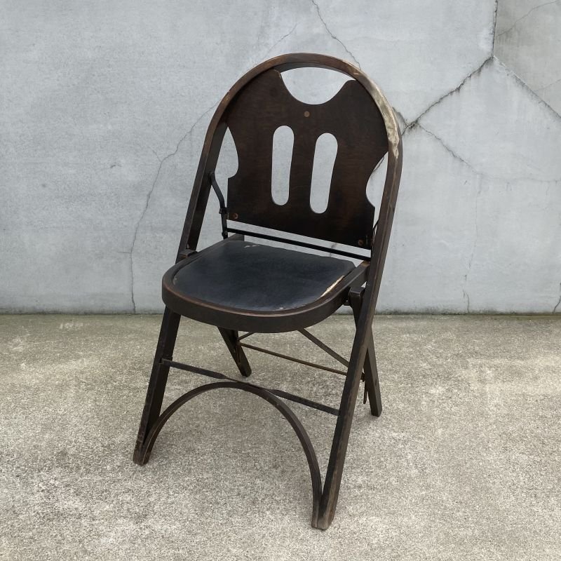 画像1: VINTAGE ANTIQUE SOLID KUMFORT FOLDING CHAIR ヴィンテージ アンティーク フォールディングチェア 折り畳み椅子 / インダストリアル ウッド 木製 家具 店舗 什器 アメリカ