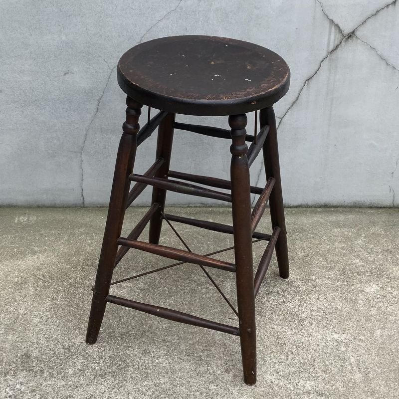 画像1: VINTAGE ANTIQUE STOOL CHAIR ヴィンテージ アンティーク スツール チェア 椅子 / インダストリアル ウッド 木製 家具 店舗 什器 アメリカ