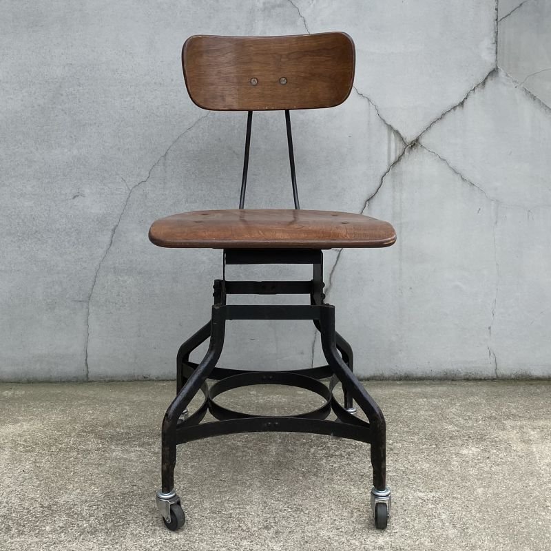 画像2: VINTAGE ANTIQUE TOLEDO CHAIR ヴィンテージ アンティーク トレド ドラフティングチェア 椅子 / インダストリアル ウッド アイアン 家具 木製 鉄 店舗 什器 UHL アメリカ (2)