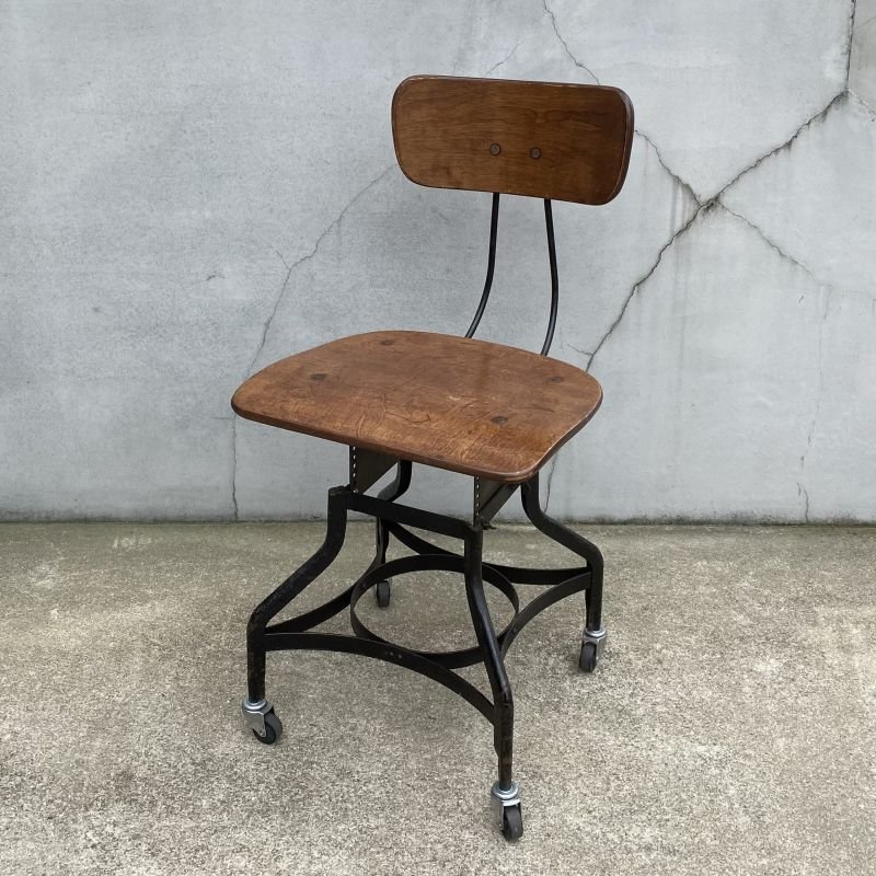 画像1: VINTAGE ANTIQUE TOLEDO CHAIR ヴィンテージ アンティーク トレド ドラフティングチェア 椅子 / インダストリアル ウッド アイアン 家具 木製 鉄 店舗 什器 UHL アメリカ (2)