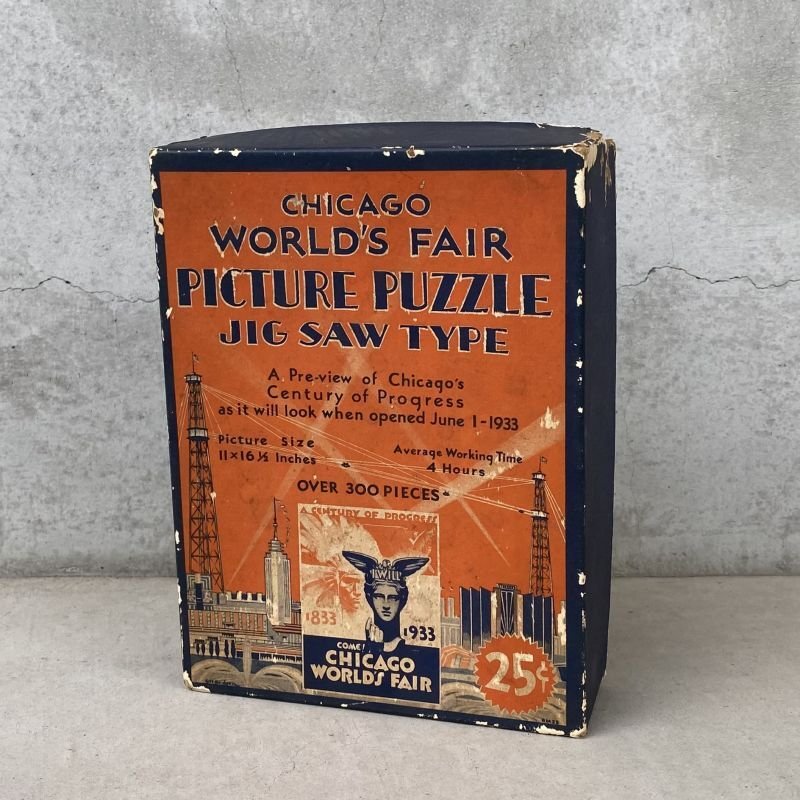 画像1: VINTAGE ANTIQUE CHICAGO WORLD'S FAIR PUZZLE 1933 ヴィンテージ アンティーク シカゴ万国博覧会 パズル / アドバタイジング コレクタブル ディスプレイ オブジェ 箱 アメリカ USA