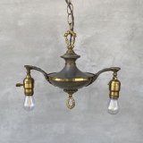 VINTAGE ANTIQUE LIGHT HUBBELL ヴィンテージ アンティーク シャンデリア 吊り下げライト  照明 / 2灯 ライト ペンダントライト 天井照明 店舗什器 アメリカ USA (1)