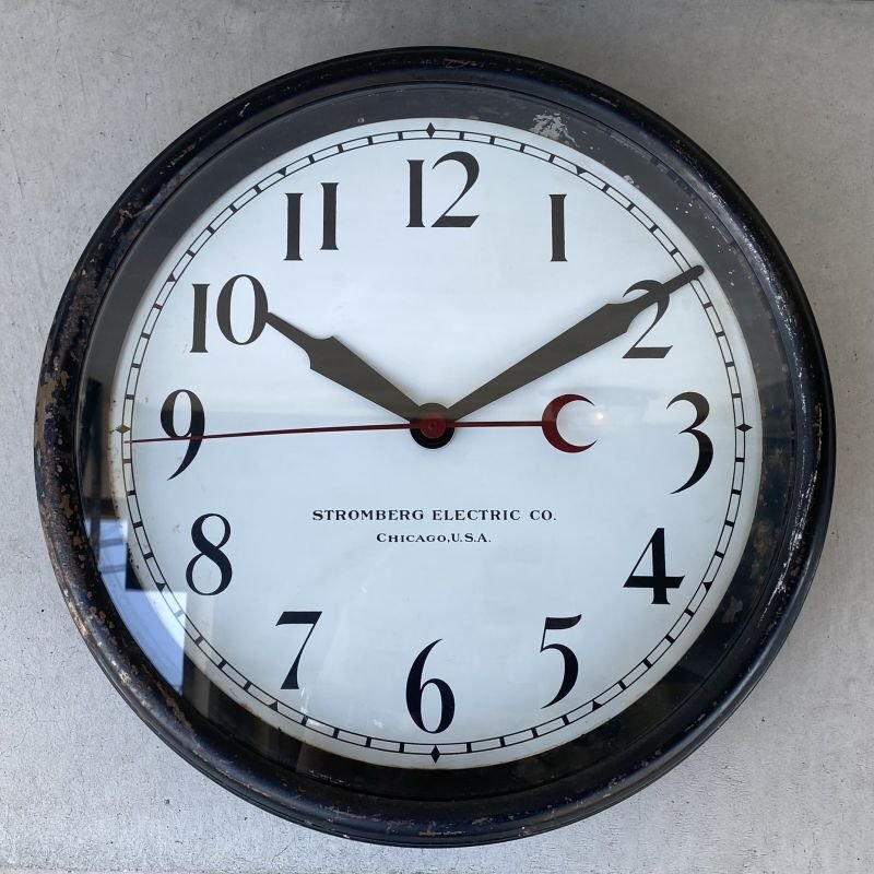 画像1: VINTAGE ANTIQUE WALL CLOCK STROMBERG ELECTRIC CO. ヴィンテージ アンティーク ウォールクロック 壁掛け時計 / インダストリアル コレクタブル スクールクロック ブラック 黒色 店舗什器 アメリカ USA