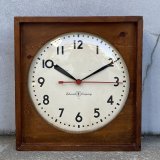 VINTAGE ANTIQUE WALL CLOCK EDWARDS COMPANY ヴィンテージ アンティーク ウォールクロック 壁掛け時計 /  ウッド 木製 四角形 ブラウン 茶色 店舗什器 アメリカ USA