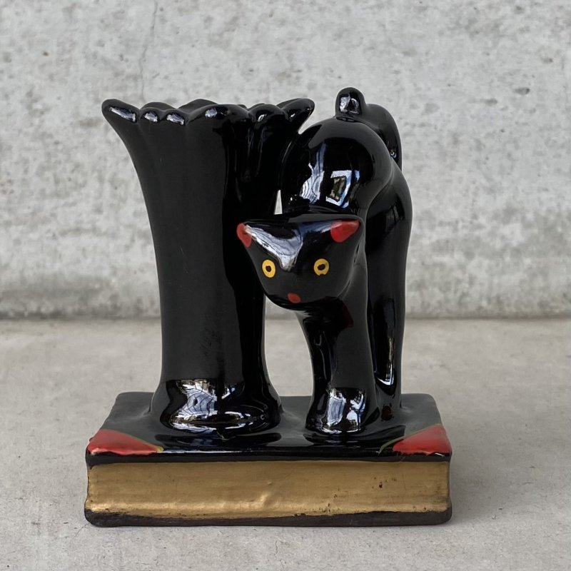 画像2: VINTAGE ANTIQUE CERAMIC PEN HOLDER BLACK CAT ヴィンテージ アンティーク セラミック ペンホルダー 黒猫 / コレクタブル オブジェ ディスプレイ 陶器 置物 輸出用