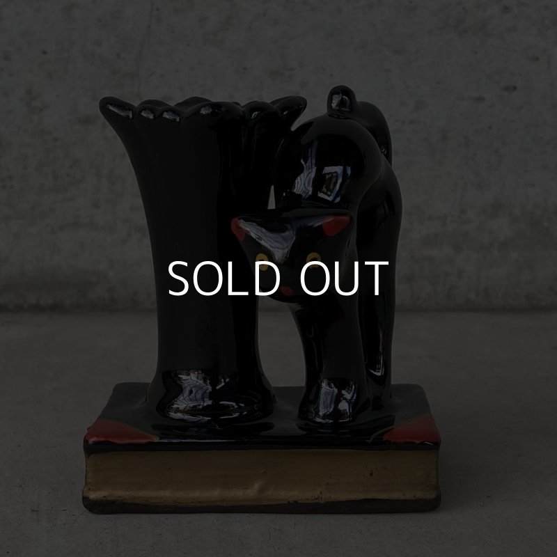 画像2: VINTAGE ANTIQUE CERAMIC PEN HOLDER BLACK CAT ヴィンテージ アンティーク セラミック ペンホルダー 黒猫 / コレクタブル オブジェ ディスプレイ 陶器 置物 輸出用