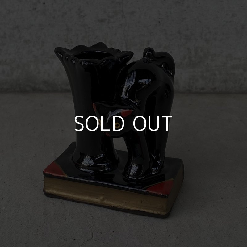 画像1: VINTAGE ANTIQUE CERAMIC PEN HOLDER BLACK CAT ヴィンテージ アンティーク セラミック ペンホルダー 黒猫 / コレクタブル オブジェ ディスプレイ 陶器 置物 輸出用