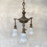 VINTAGE ANTIQUE LIGHT HUBBELL ヴィンテージ アンティーク シャンデリア 吊り下げライト  照明 / 3灯 ライト ランプ ペンダントライト オパールセント 天井照明 店舗什器 アメリカ USA 