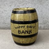 VINTAGE ANTIQUE HAPPY DAYS BANK J.CHEIN Co. PIGGY BANK BARREL ヴィンテージ アンティーク コインバンク ティン 貯金箱 / コレクタブル オブジェ 樽 雑貨 アメリカ (1)