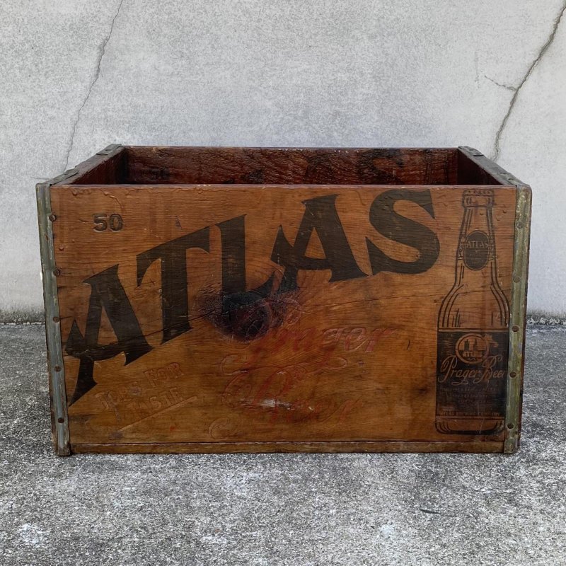 画像2: VINTAGE ANTIQUE WOOD CRATE WOODEN BOX  ATLAS BREWING CO. ヴィンテージ アンティーク ウッドボックス 木箱 / コレクタブル 収納 ケース ガレージ ガーデニング 店舗什器 アメリカ USA  (3)