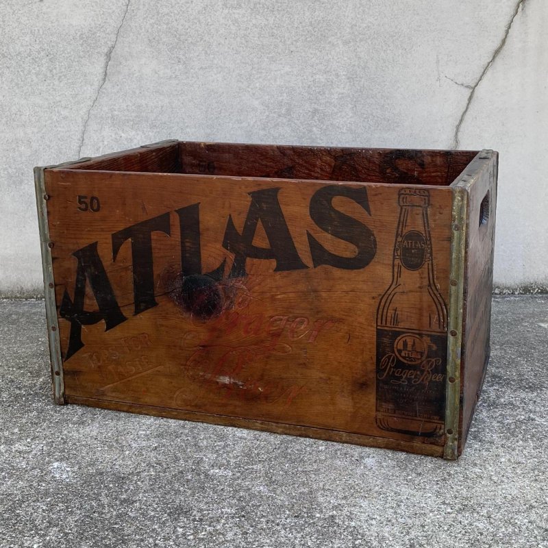 画像1: VINTAGE ANTIQUE WOOD CRATE WOODEN BOX  ATLAS BREWING CO. ヴィンテージ アンティーク ウッドボックス 木箱 / コレクタブル 収納 ケース ガレージ ガーデニング 店舗什器 アメリカ USA  (3)