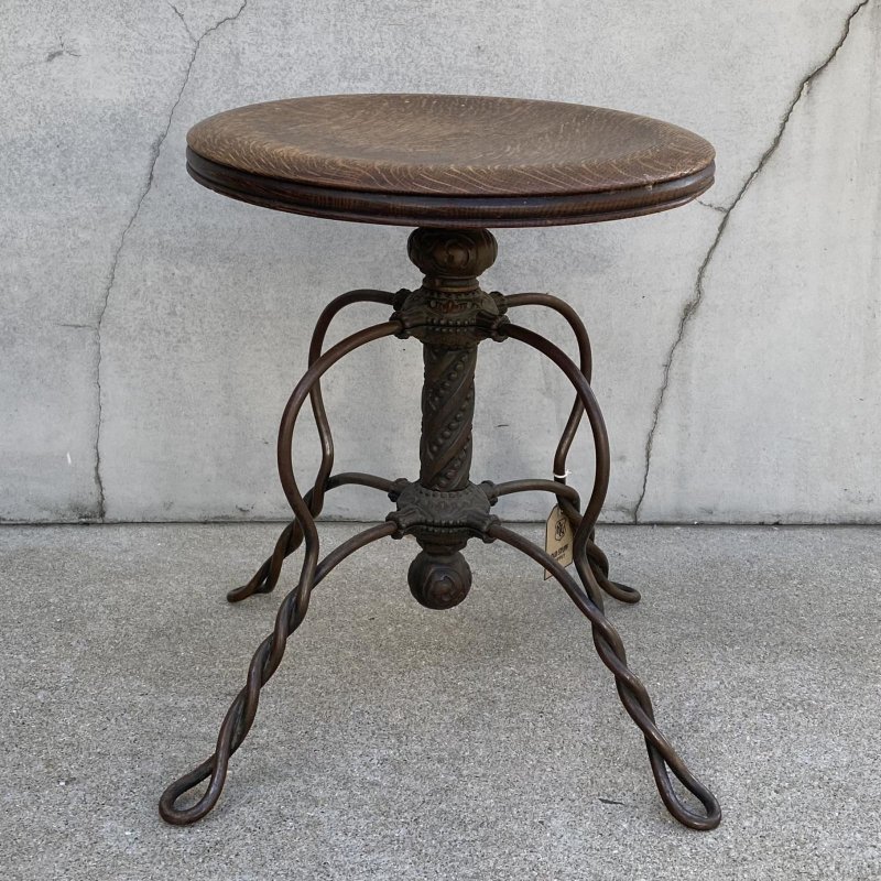 画像2: VINTAGE ANTIQUE TONK PIANO CHAIR STOOL  ヴィンテージ アンティーク ピアノチェア スツール 椅子 / 回転いす ウッド アイアン 木製 鉄 家具 店舗什器 アメリカ