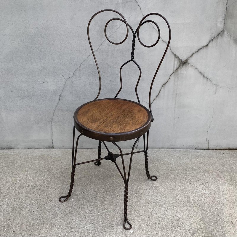 画像1: VINTAGE ANTIQUE ICE CREAM PARLOR CHAIR ヴィンテージ アンティーク アイスクリームパーラーチェア 椅子 / ウッド アイアン 木製 家具 店舗 什器 アメリカ USA (3)