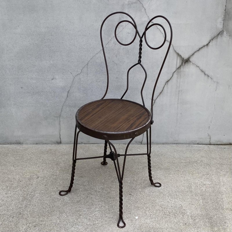 画像1: VINTAGE ANTIQUE ICE CREAM PARLOR CHAIR ヴィンテージ アンティーク アイスクリームパーラーチェア 椅子 / ウッド アイアン 木製 家具 店舗 什器 アメリカ USA (4)