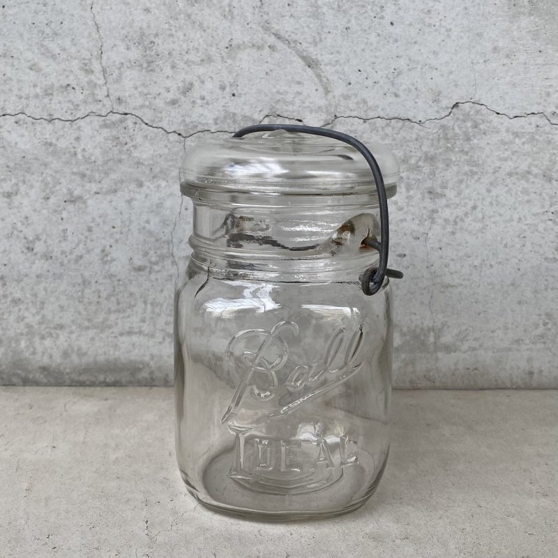 画像1: VINTAGE ANTIQUE BALL IDEAL JAR ヴィンテージ アンティーク ボール ジャー ガラス瓶 アメリカ / ワイヤー付き クリアー ディスプレイ ボトル 小物入れ 収納 店舗什器 (1)