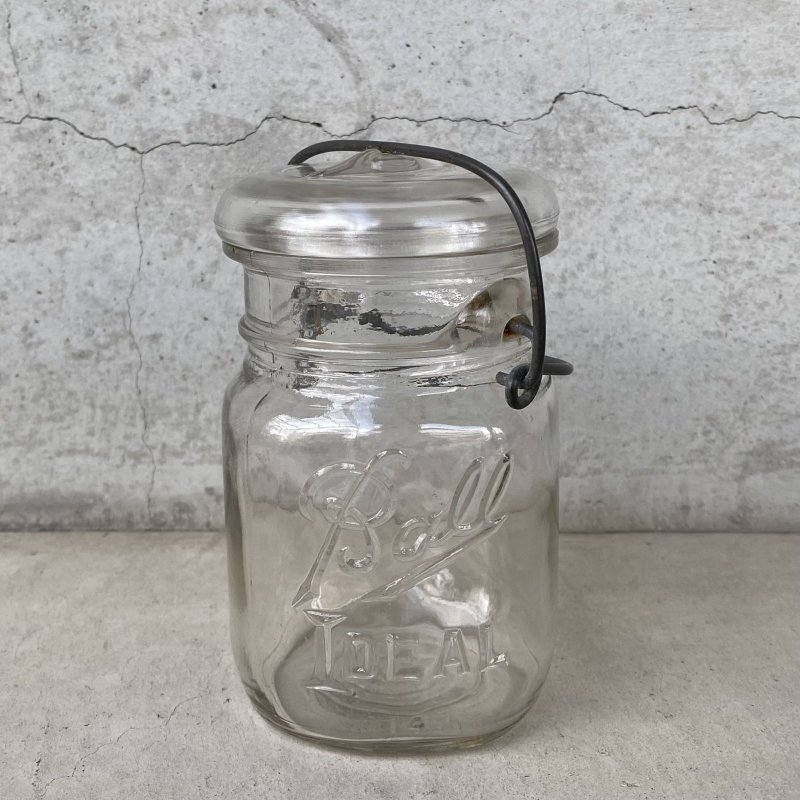 画像1: VINTAGE ANTIQUE BALL IDEAL JAR ヴィンテージ アンティーク ボール ジャー ガラス瓶 アメリカ / ワイヤー付き クリアー ディスプレイ ボトル 小物入れ 収納 店舗什器 (3)