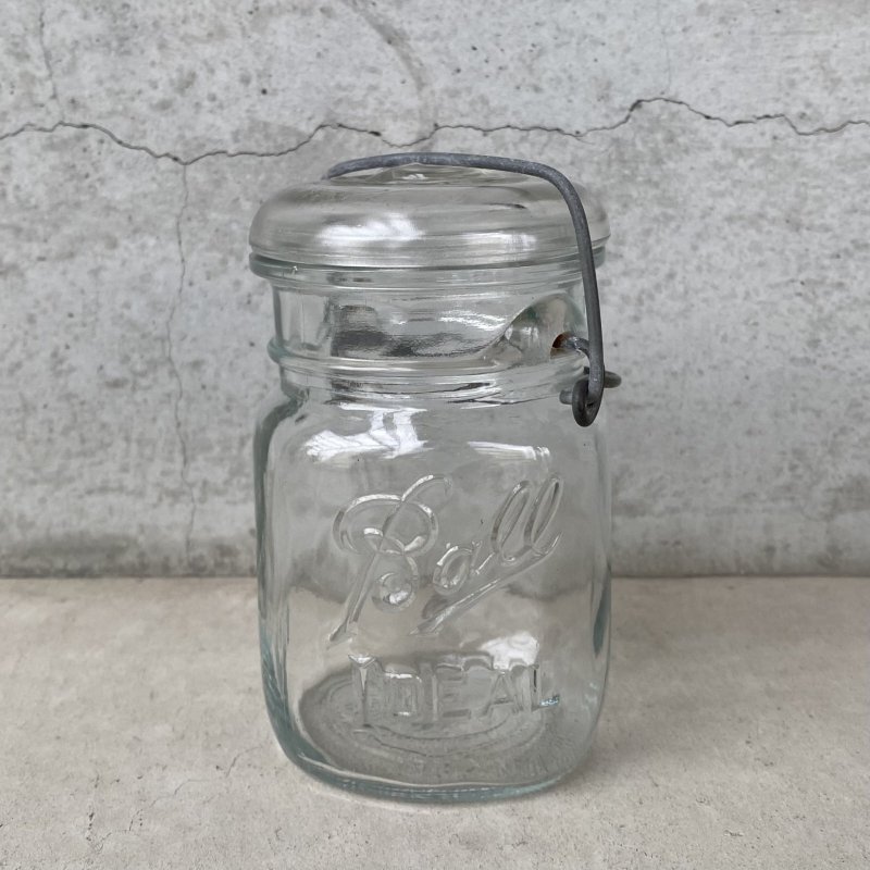 画像1: VINTAGE ANTIQUE BALL IDEAL JAR ヴィンテージ アンティーク ボール ジャー ガラス瓶 アメリカ / ワイヤー付き クリアー ディスプレイ ボトル 小物入れ 収納 店舗什器 (2)