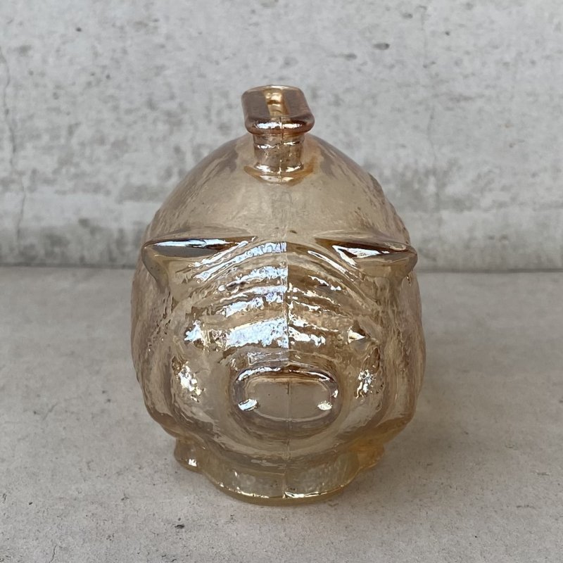 画像2: VINTAGE ANTIQUE PIGGY BANK OHIO OIL MARATHON ヴィンテージ アンティーク コインバンク 貯金箱 豚 ブタ / アドバタイジング コレクタブル オブジェ オハイオオイル 企業物 アンバー ガラス 置物 アメリカ (1)