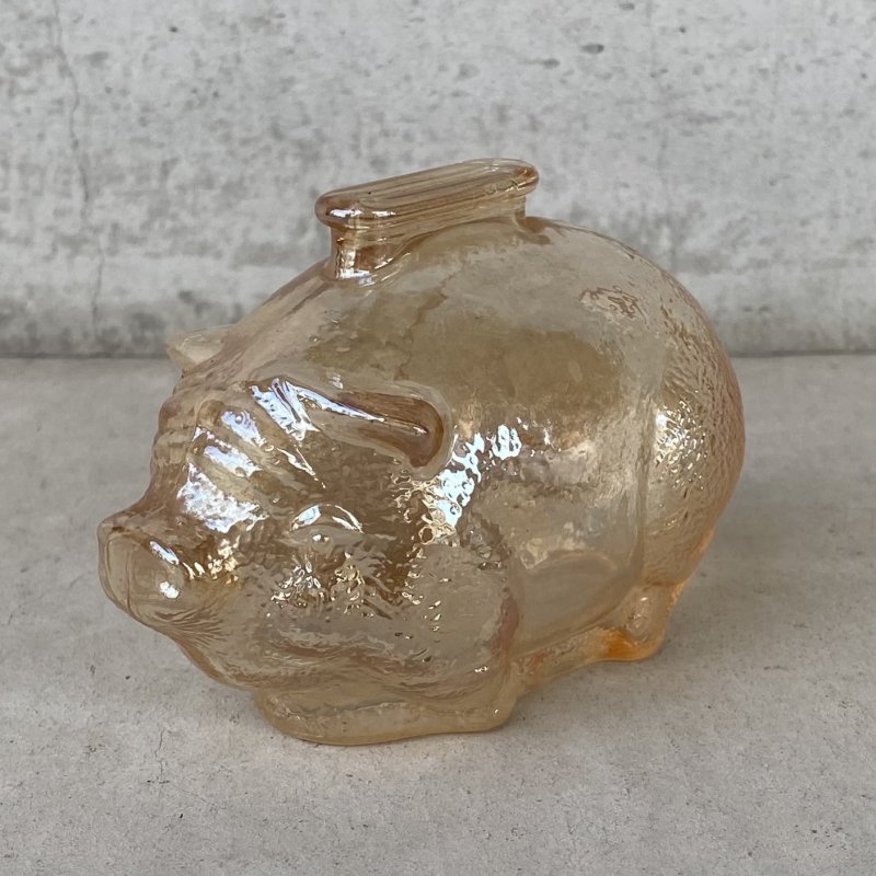 画像1: VINTAGE ANTIQUE PIGGY BANK ヴィンテージ アンティーク コインバンク 貯金箱 豚 ブタ / アドバタイジング コレクタブル オブジェ 企業物 アンバー ガラス 置物 アメリカ (4)