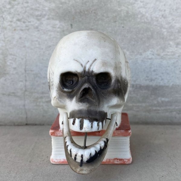 VINTAGE SKULL ヴィンテージ ドクロ キャンドルホルダー / スカルオンブック 陶器 骸骨 日本製 JAPAN