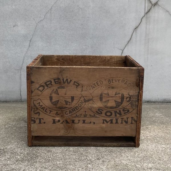 画像1: VINTAGE ANTIQUE WOOD CRATE WOODEN BOX DREWRY&SONS ヴィンテージ アンティーク ウッドボックス 木箱 / インダストリアル コレクタブル ビール 収納 ケース ガレージ ガーデニング 店舗什器 アメリカ USA  (1)