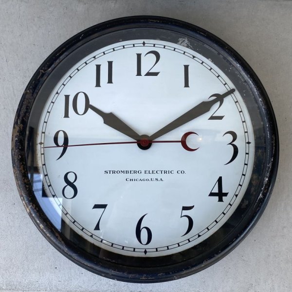 画像1: VINTAGE ANTIQUE WALL CLOCK STROMBERG ELECTRIC CO. ヴィンテージ アンティーク ウォールクロック 壁掛け時計 / インダストリアル コレクタブル スクールクロック ブラック 黒色 店舗什器 アメリカ USA (1)