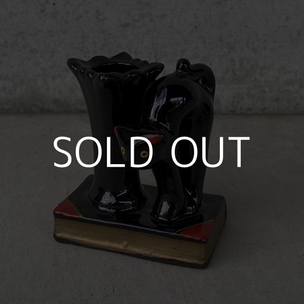 画像1: VINTAGE ANTIQUE CERAMIC PEN HOLDER BLACK CAT ヴィンテージ アンティーク セラミック ペンホルダー 黒猫 / コレクタブル オブジェ ディスプレイ 陶器 置物 輸出用 (1)