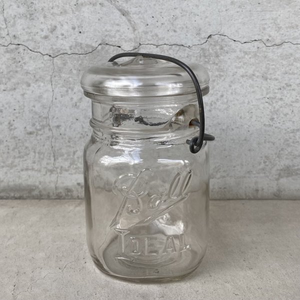 画像1: VINTAGE ANTIQUE BALL IDEAL JAR ヴィンテージ アンティーク ボール ジャー ガラス瓶 アメリカ / ワイヤー付き クリアー ディスプレイ ボトル 小物入れ 収納 店舗什器 (3) (1)